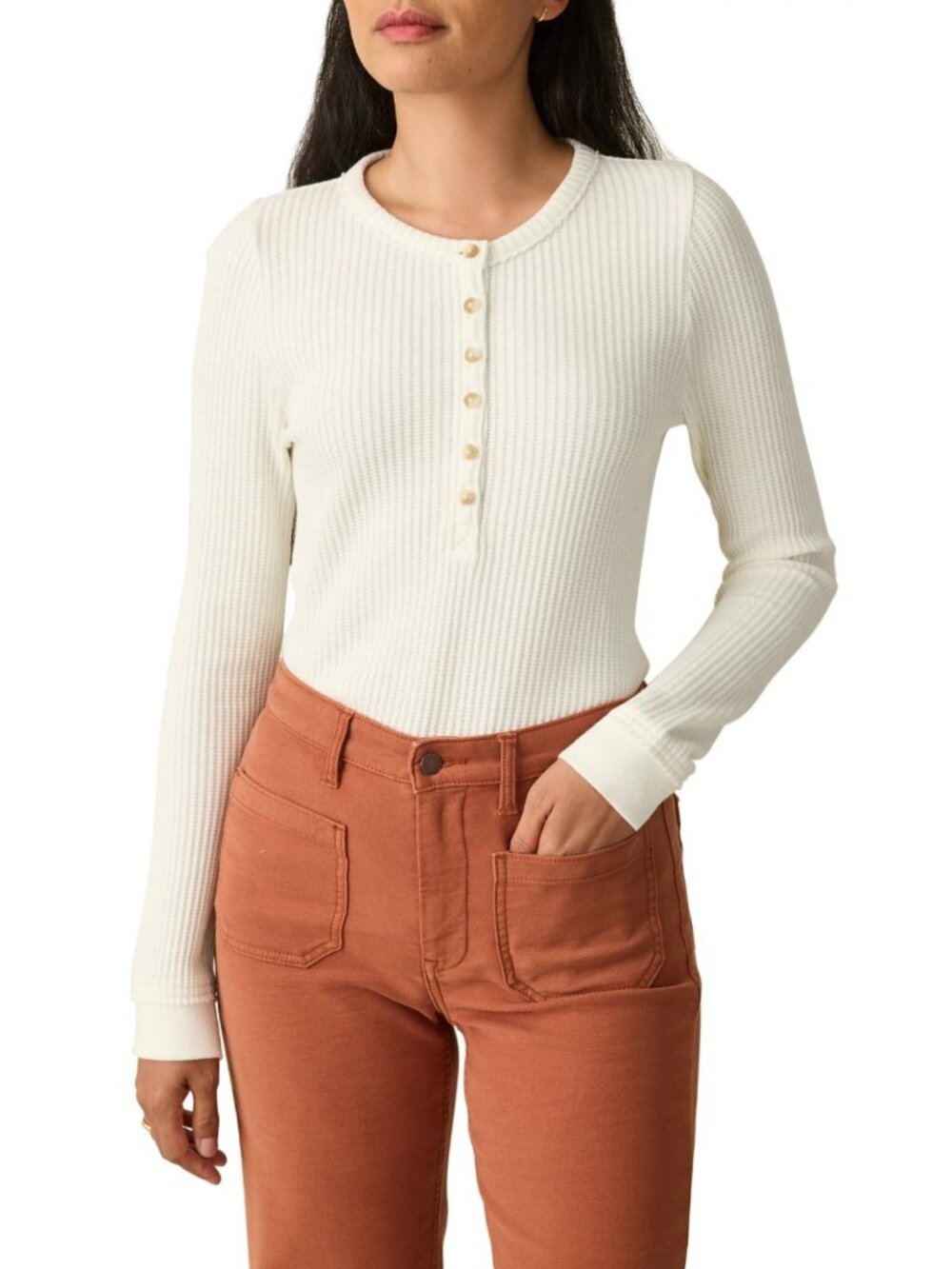 Faherty Legend Apres Womens Waffle Cotton Blend Long Sleeve Henley Top Size XL
